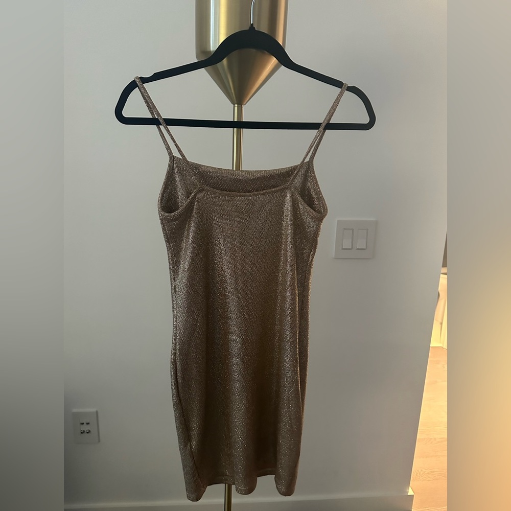 zara gold mini dress Embellished Bandeau Cowl-Waist Mini Dress in Gold - 8 main image 1